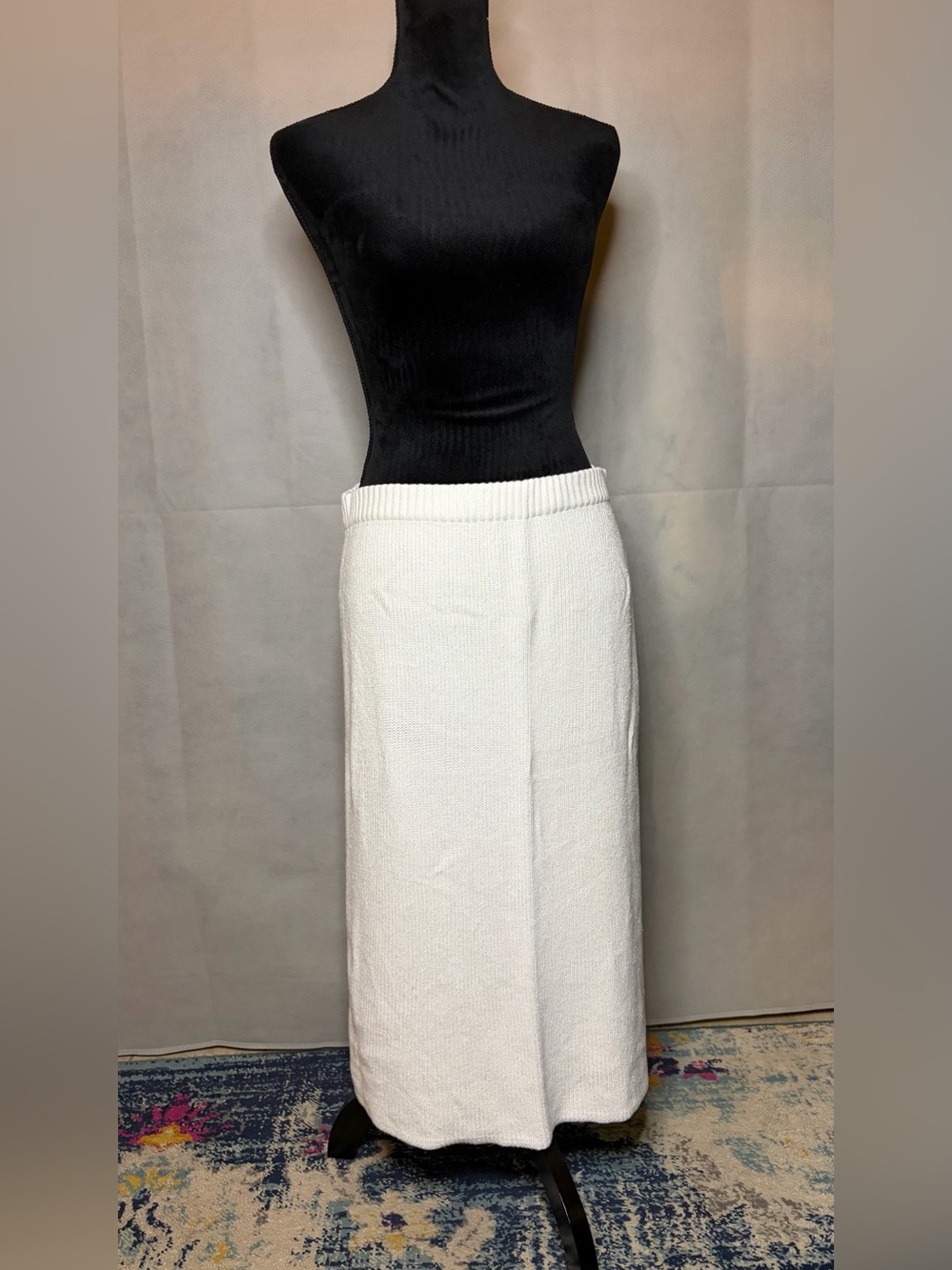 White Knit Midi Skirt - Classic Ribbed Waistband
